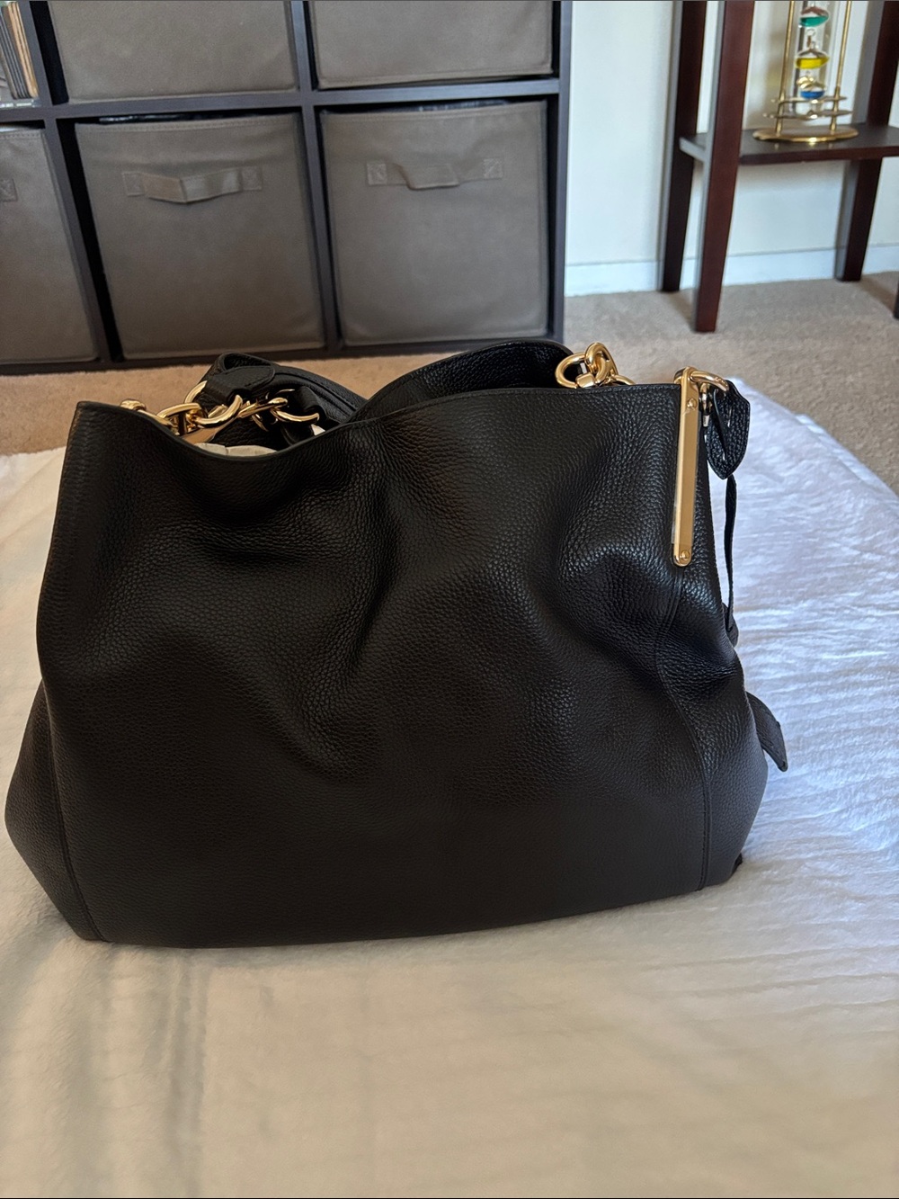 Coach Black Pebbled Leather Shoulder Bag with Gold Hardware
